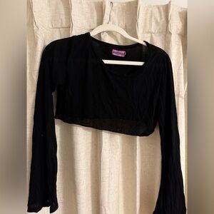 Black Flare Long Sleeve Crop Top